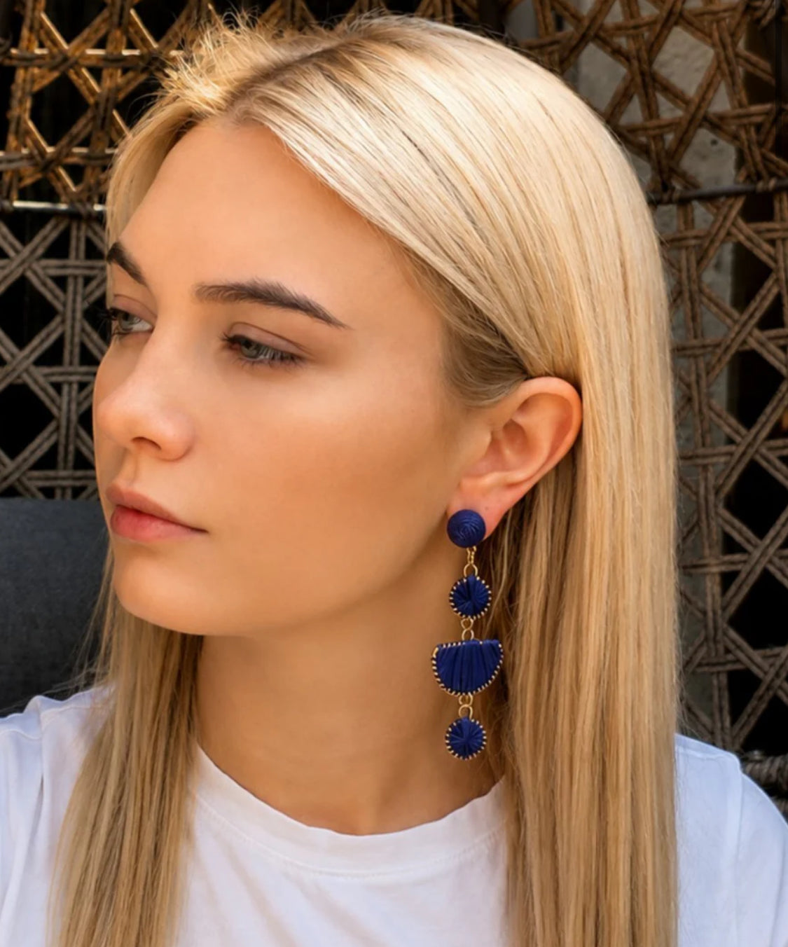 Lapis Blue Half Moon & Circle Drop Earrings