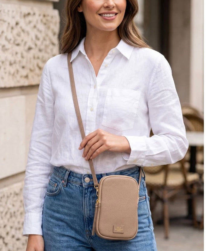 Phone Leather Crossbody Bag - Mink