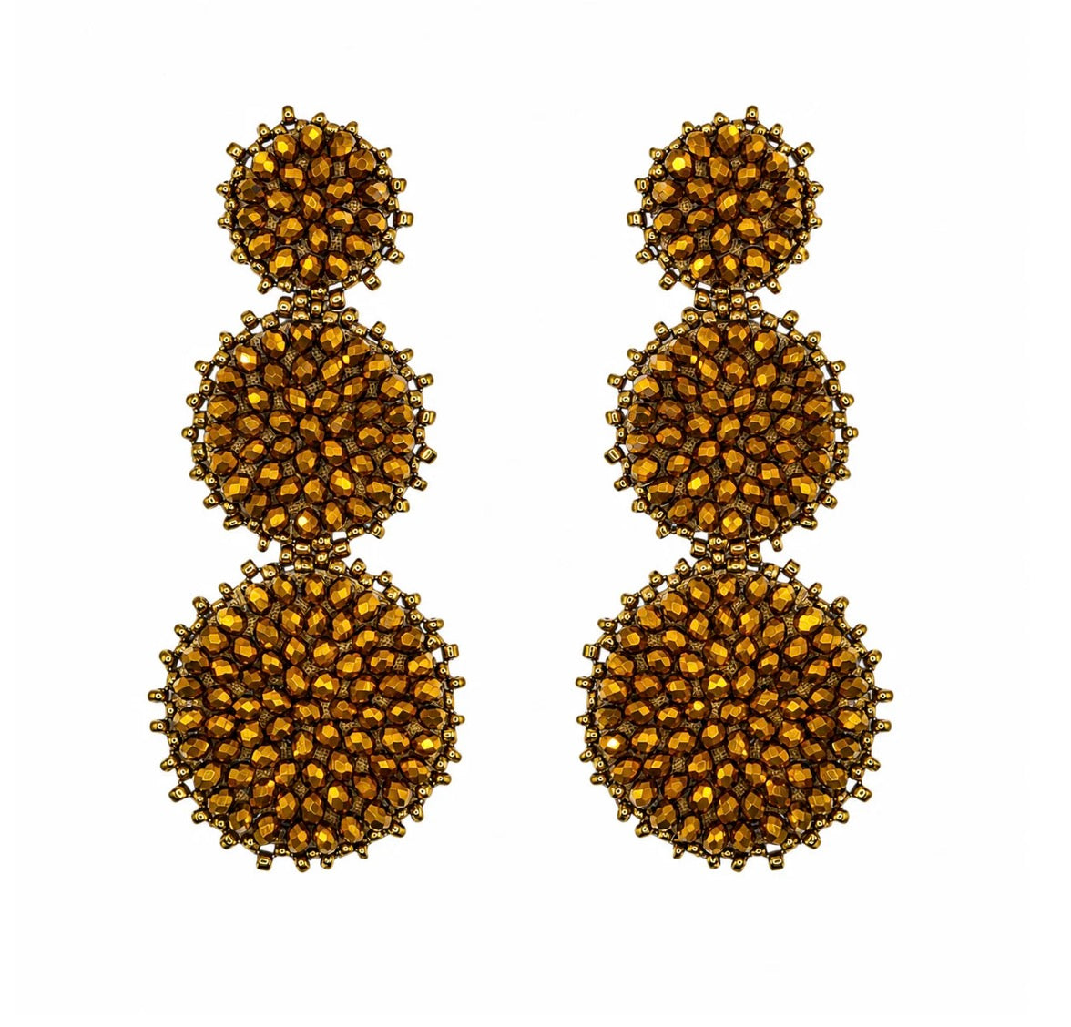 Triple Circle Drop Earrings - Bronze