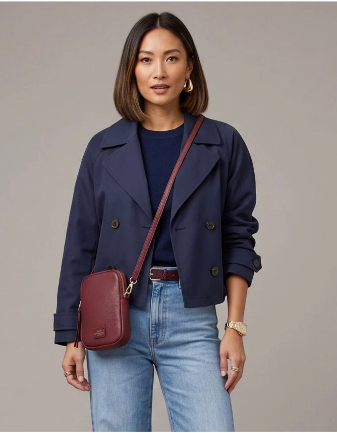 Phone Leather Crossbody Bag - Burgundy