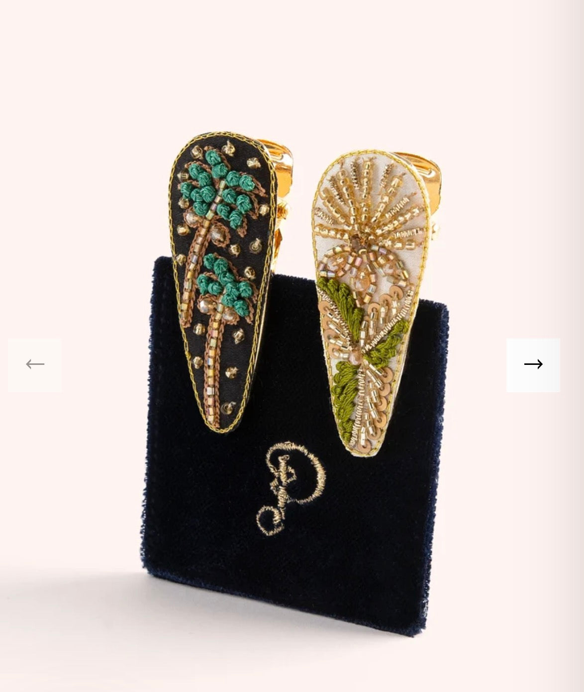 Jewelled Hair Clips - Midnight Trees & Champagne Flowers