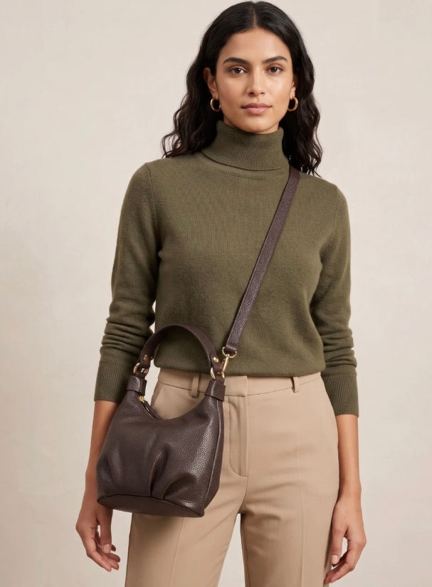 Leather Dumpling Bag - Brown