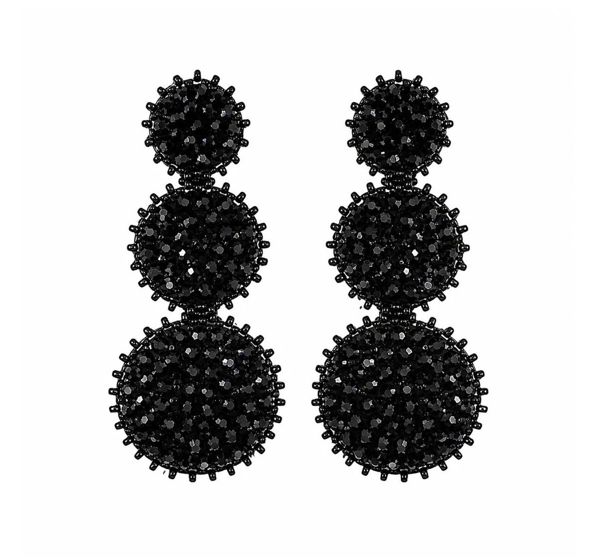 Triple Circle Drop Earrings - Black