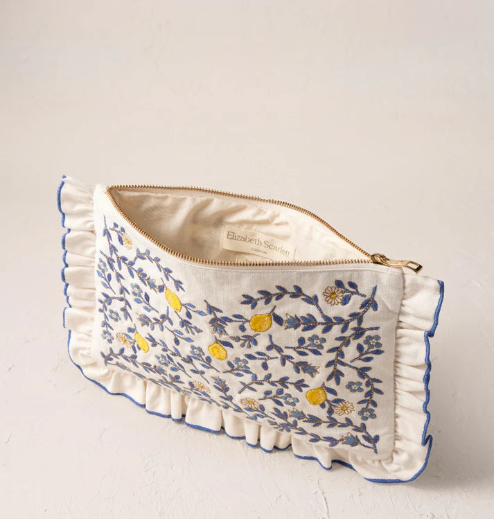 Lemon Garden Blue Trim Frill Pouch