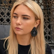 Black & Hematite Beaded Circle Drop Earrings