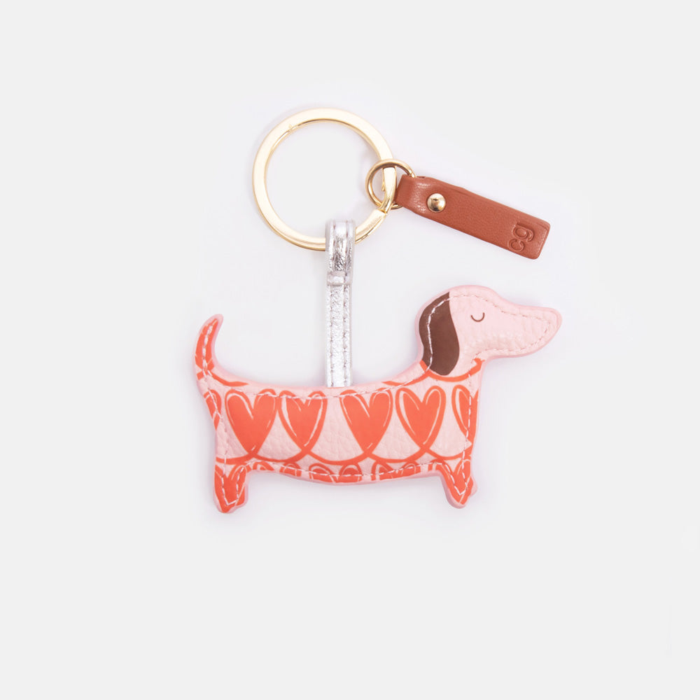 Orange Looped Hearts Sausage Dog Keyring