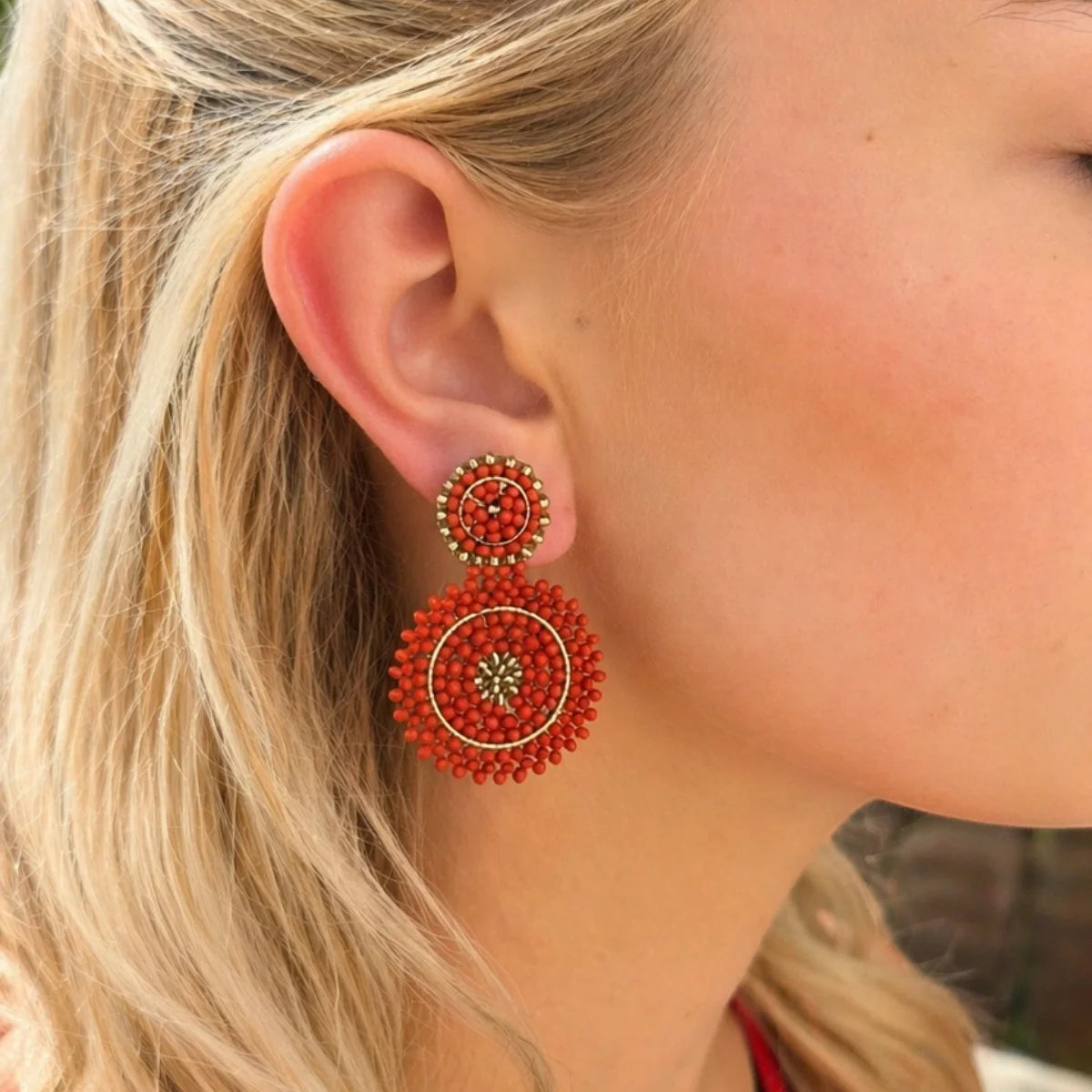 Mini Rust Mix Beaded Circle Drop Earrings (Copy)
