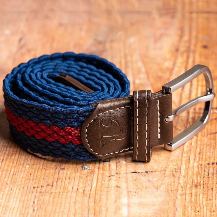 Recycled Woven Belt - Navy / Burgundy Stripe