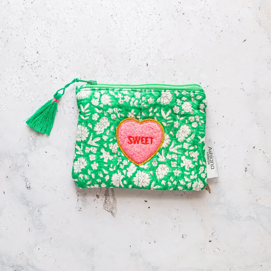 Mini Block Print Coin Purse - Green