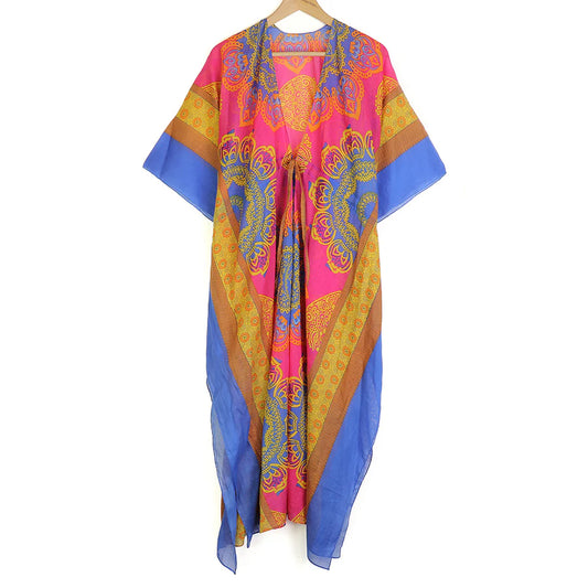 Pink & Blue Mix Mandala Print Cotton Kaftan