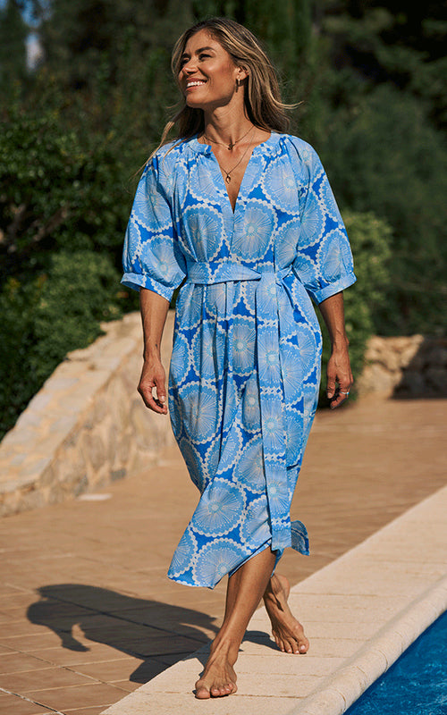 Antibes Cotton Dress Printed Pattern Blue