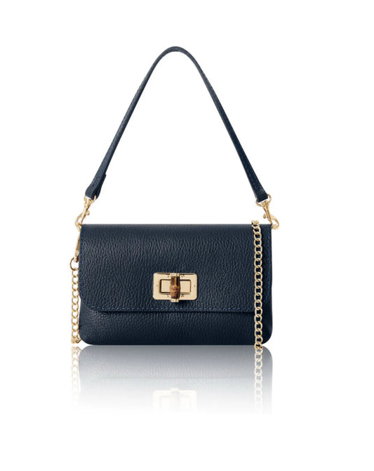 Small Leather Clutch Bag - Navy Blue