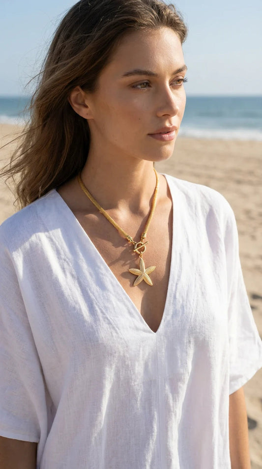 Gold Starfish Mesh Chain Necklace