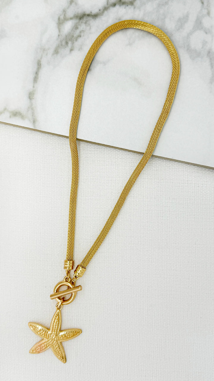 Gold Starfish Mesh Chain Necklace