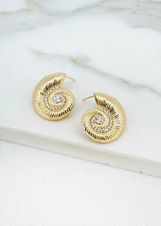 Gold & Crystal Fossil Earrings