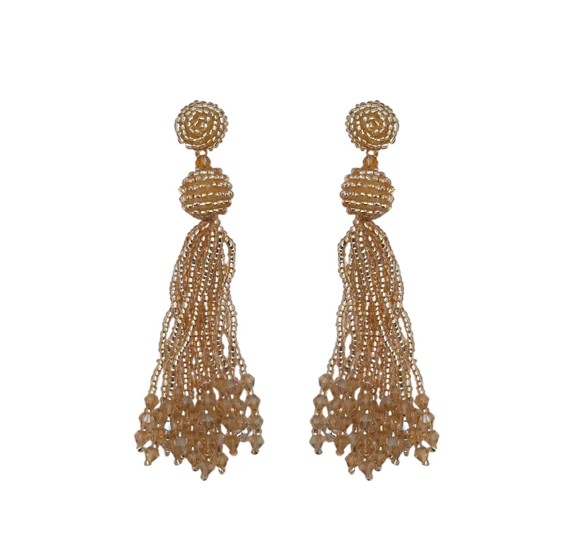 Opaque Peach Crystal Tassel Earrings
