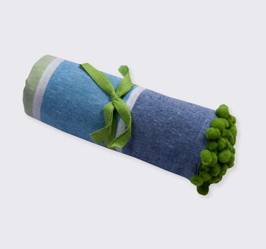 Hammam Towel with Pom Pom Edge - Green Multi