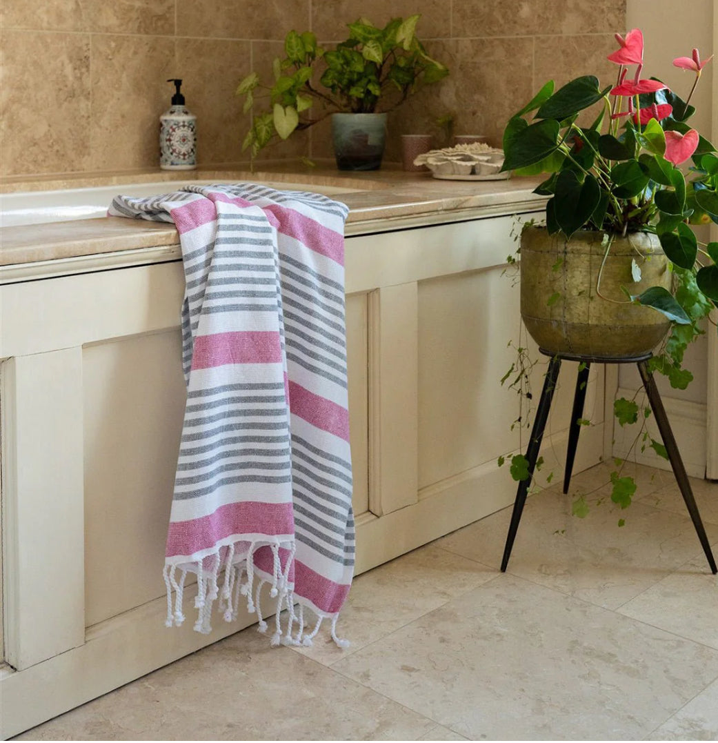 Hammam Terry Towel  - Pink / Grey
