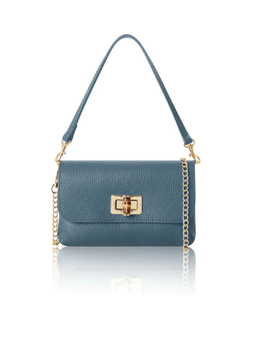 Small Leather Clutch Bag - Denim Blue