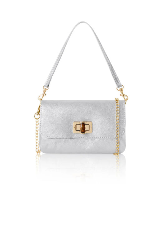 Small Leather Clutch Bag - Silver
