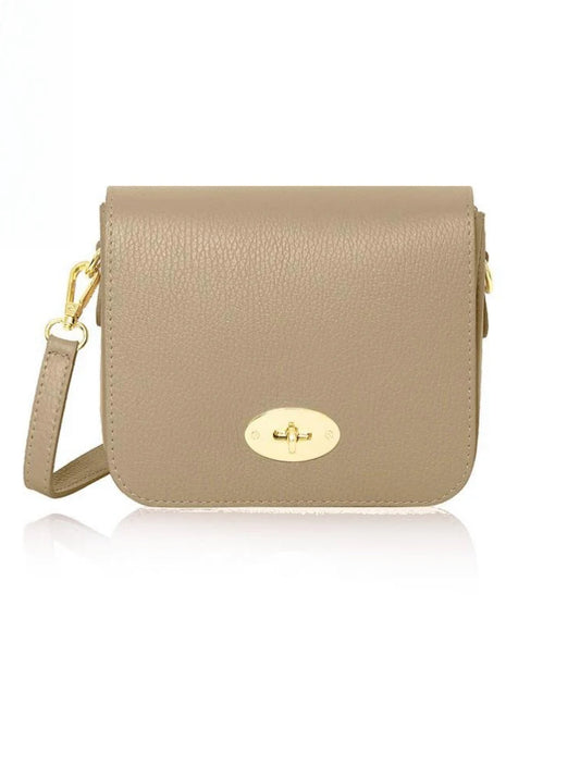 Leather Box Crossbody Bag - Light Taupe