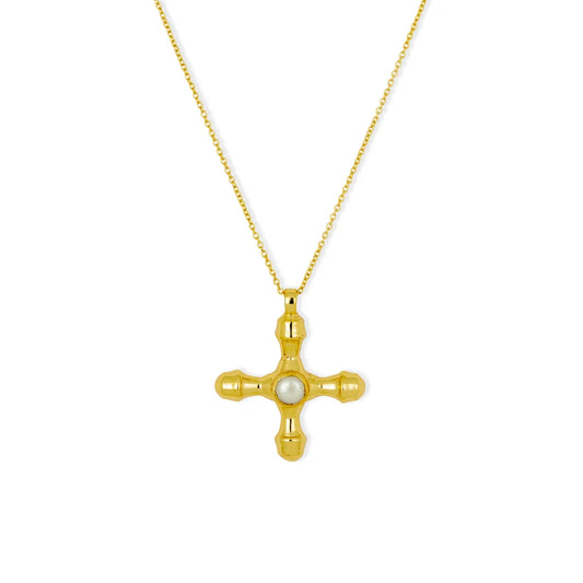 Clemente Gold Pearl Cross Pendant Necklace