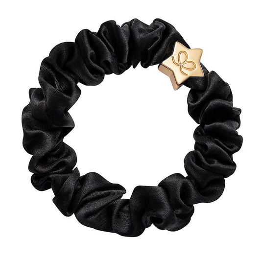 Gold Star Silk Scrunchie - Black