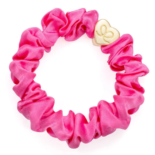Gold Heart Silk Scrunchie - Pink