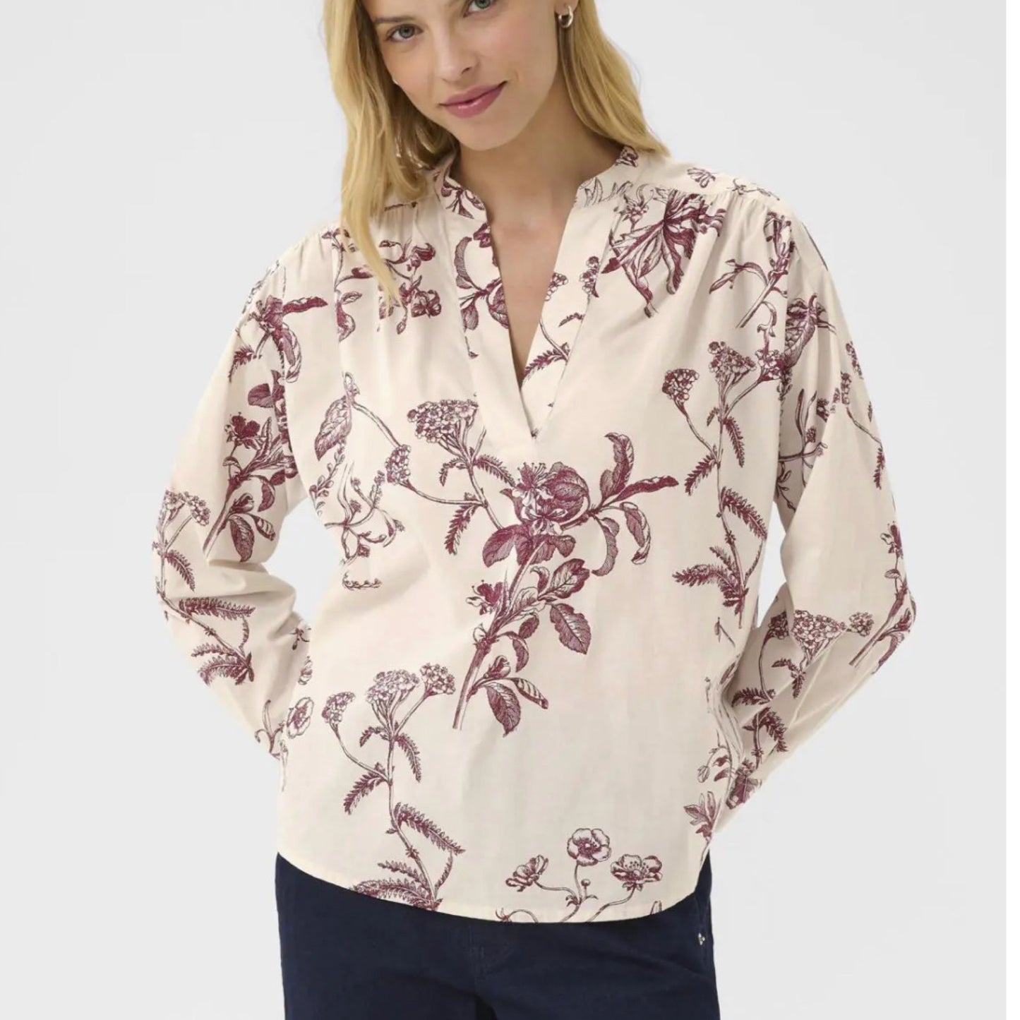 Natale  Blouse Botanical Print -Tawny Port