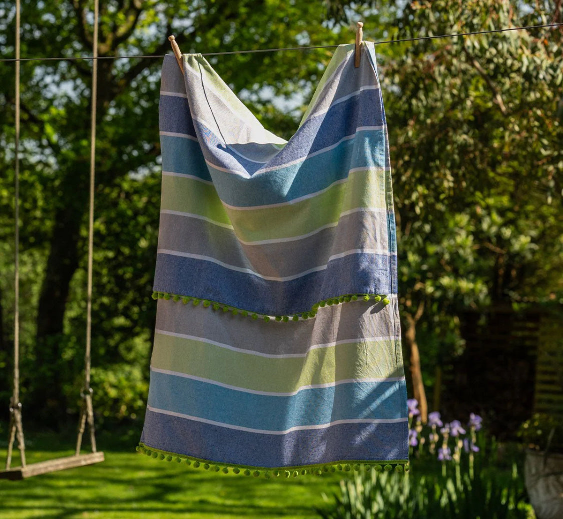 Hammam Towel with Pom Pom Edge - Green Multi