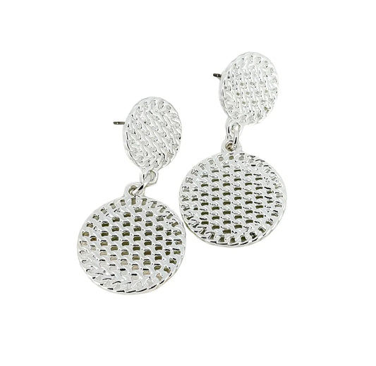 Silver Textured Double Circle Earrings