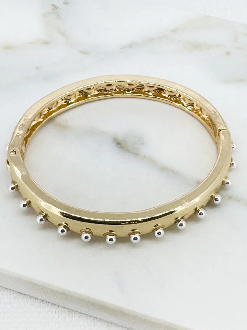 Gold And Silver Two Tone Stud Hinged Bangle