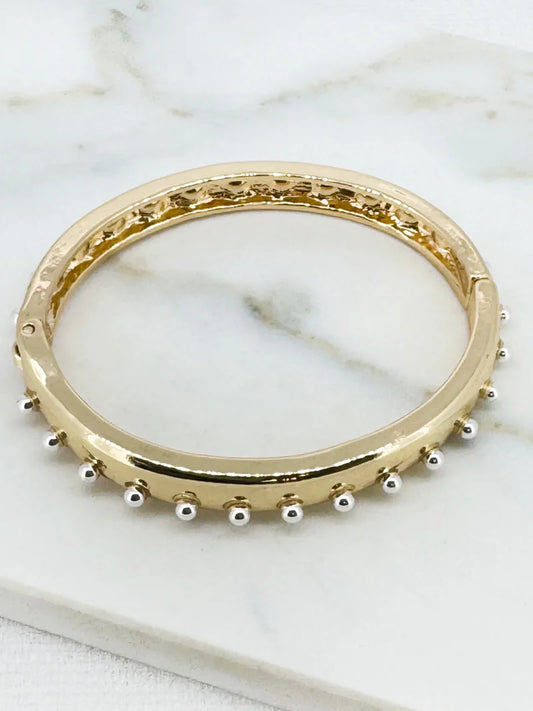 Gold And Silver Two Tone Stud Hinged Bangle