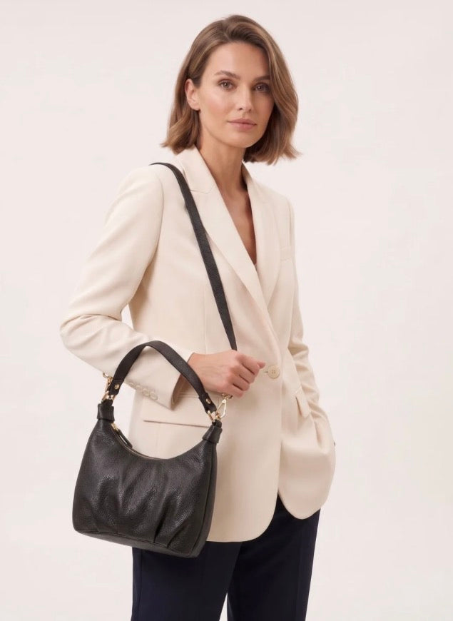 Leather Dumpling Bag - Black