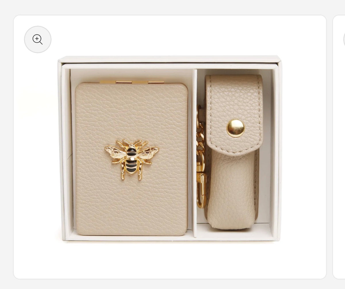 Mirror & Lipstick Holder Gift Set - Stone
