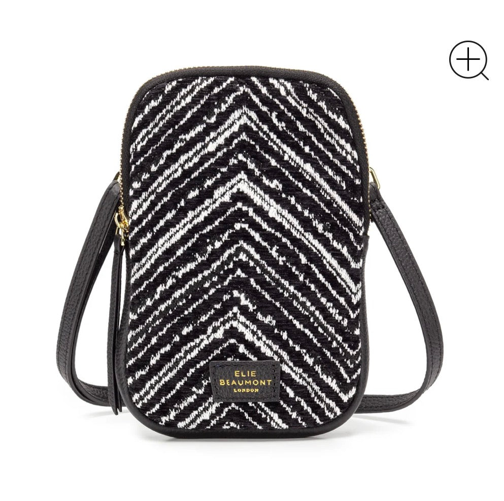 Phone Leather Crossbody Bag -  Black Chevron