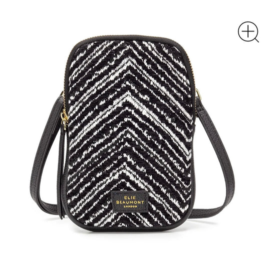 Phone Leather Crossbody Bag -  Black Chevron