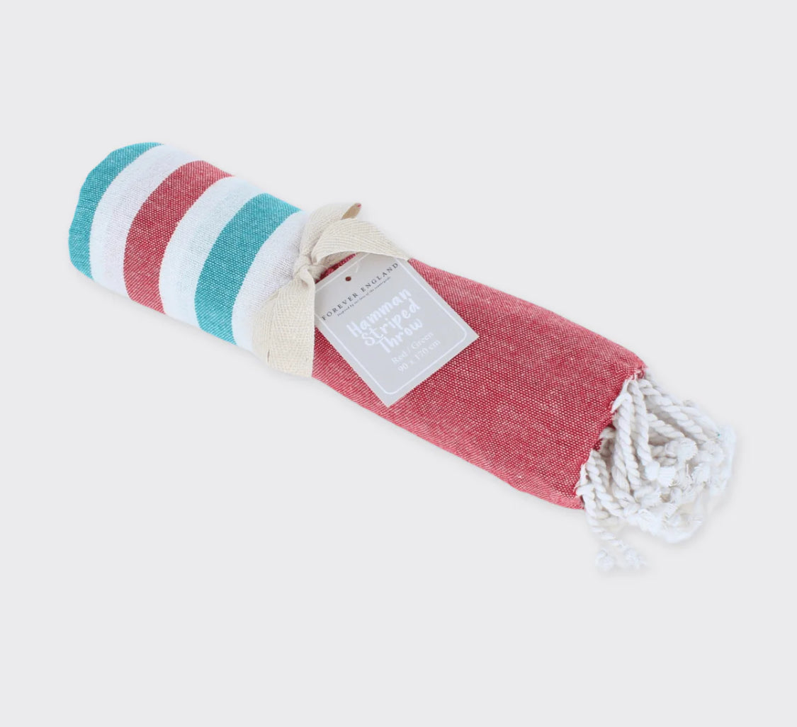 Hammam Striped Towel /Throw -Red/Green