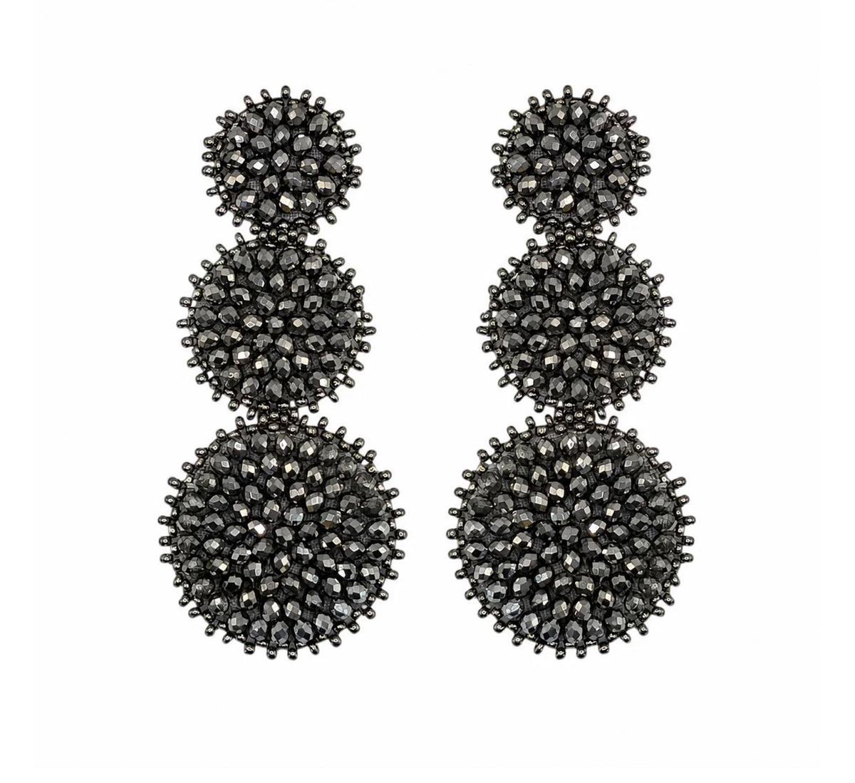 Triple Circle Drop Earrings - Silver