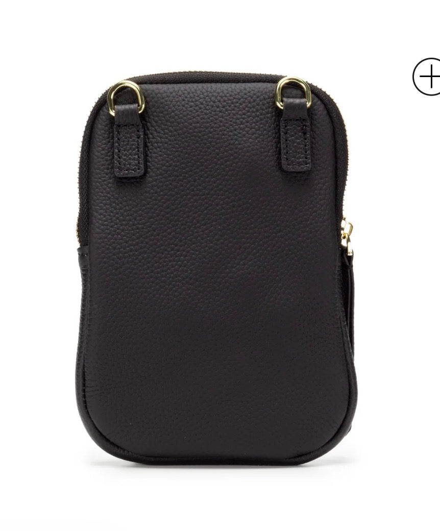 Phone Leather Crossbody Bag -  Black Chevron