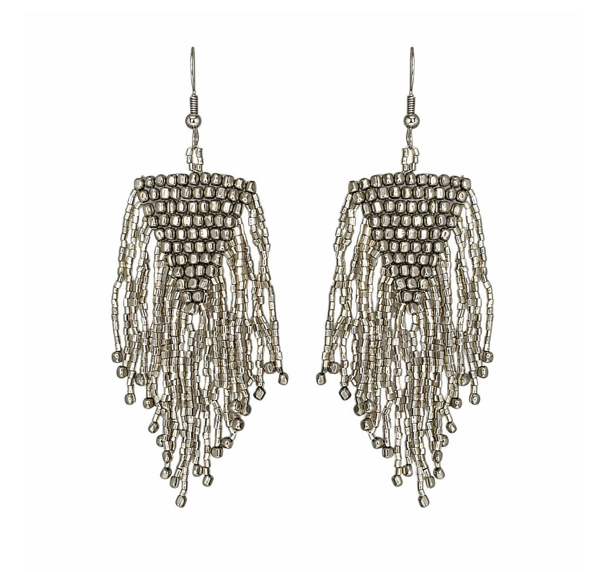 Beaded Fringe Earrings - Silver