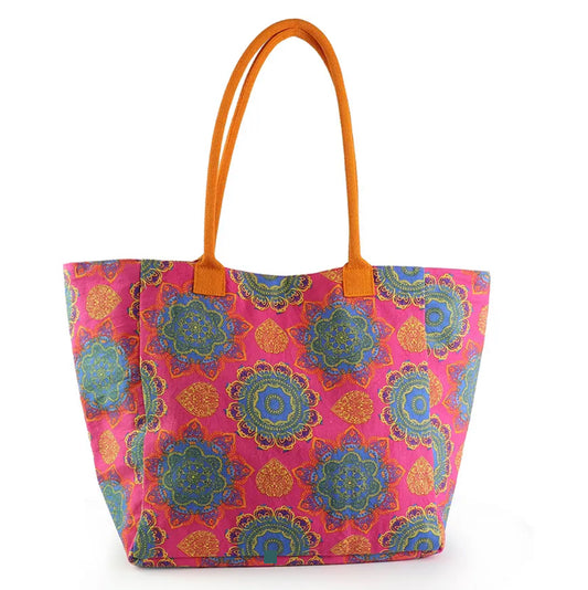 Beach Bag - Mandela Print Pink & Blue