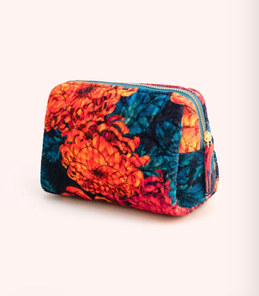 Chrysanthemum Quilted Velvet Makeup Bag