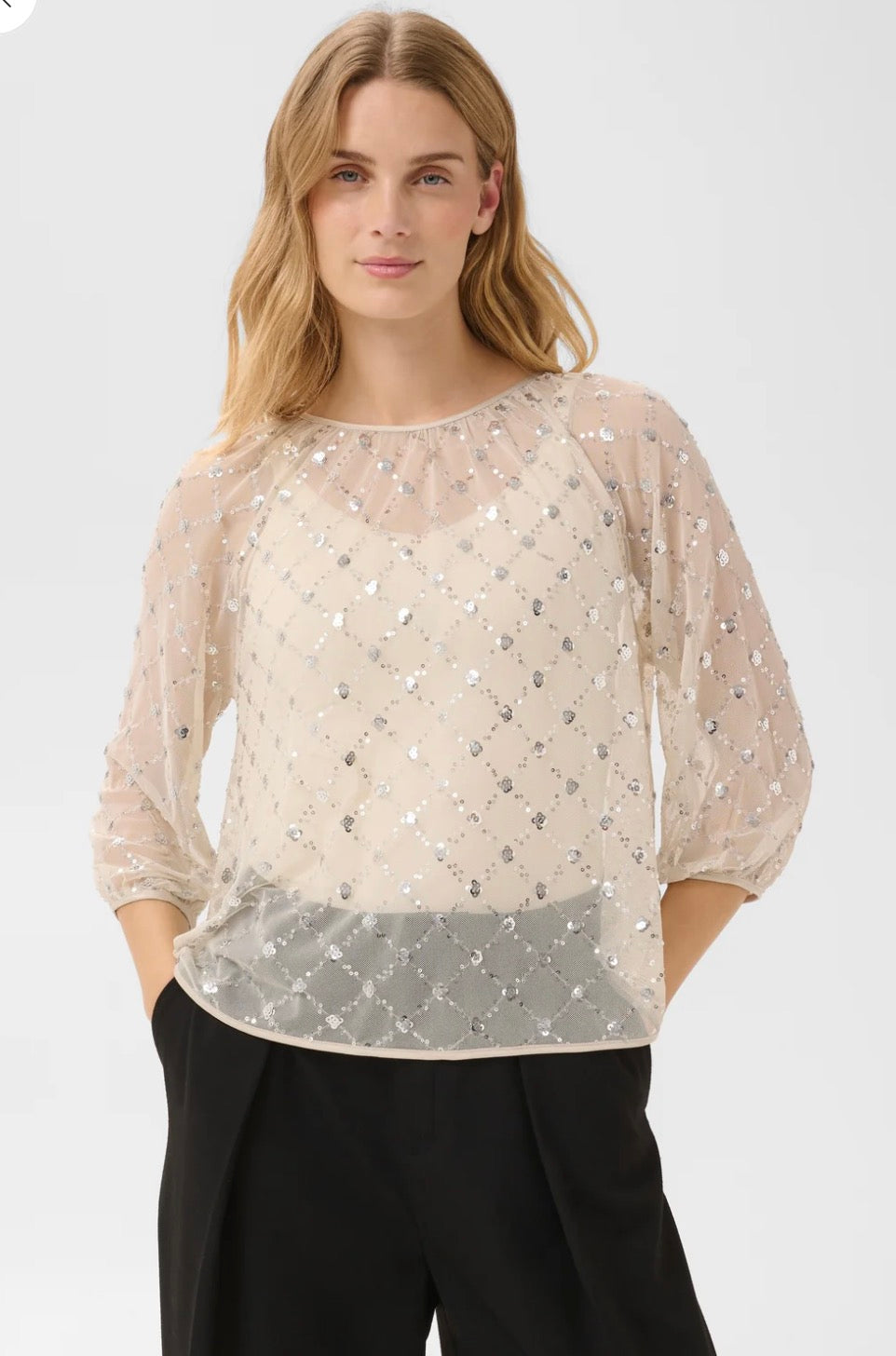 Dimka Sheer Sequin Blouse  - Cream
