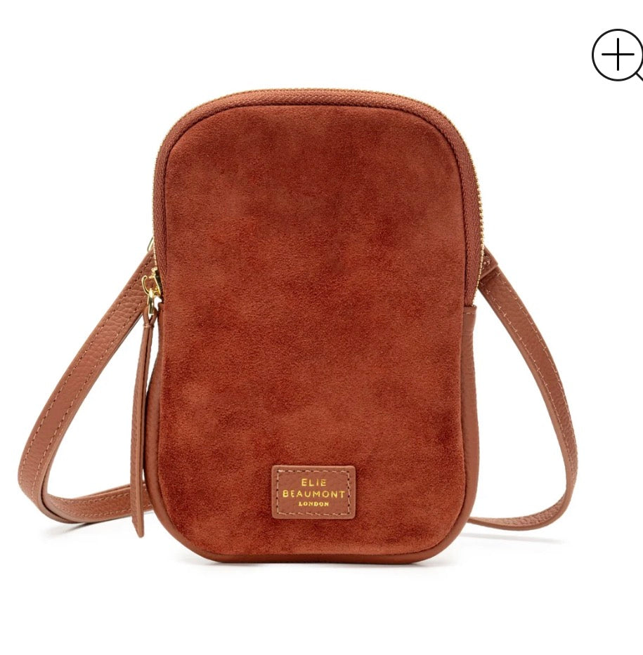 Phone Suede Leather Crossbody Bag -  Tan