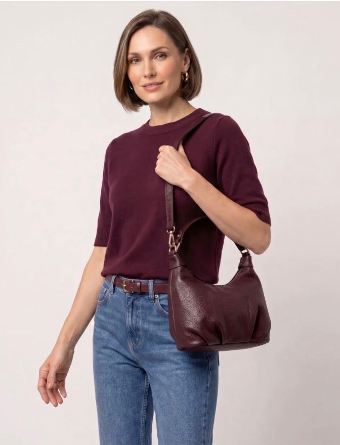 Leather Dumpling Bag - Burgundy