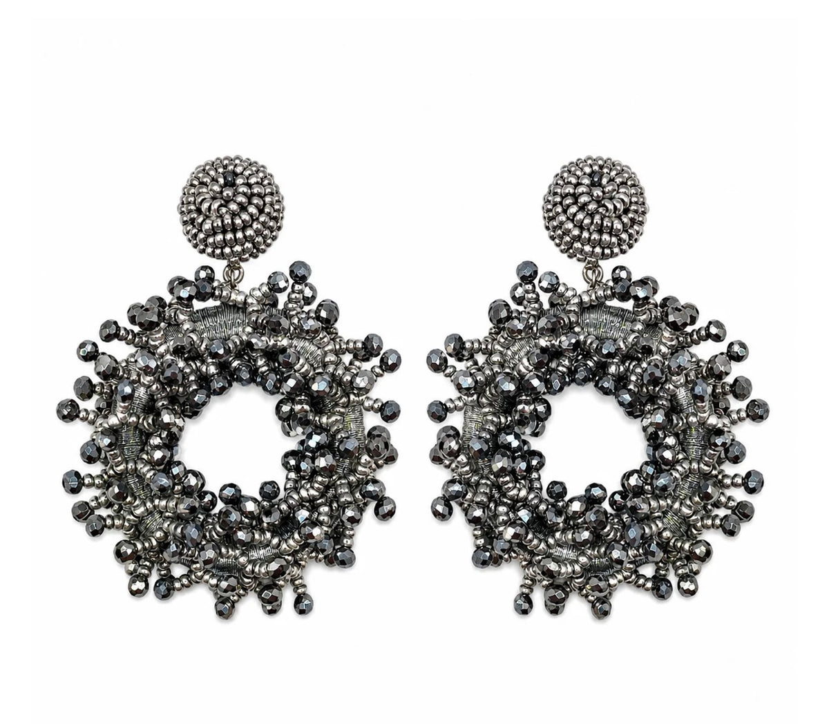Orbit Beaded Spike Earrings - Silver