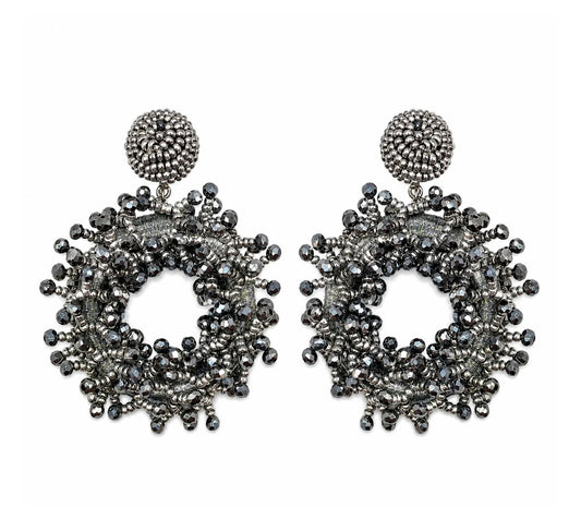 Orbit Beaded Spike Earrings - Silver