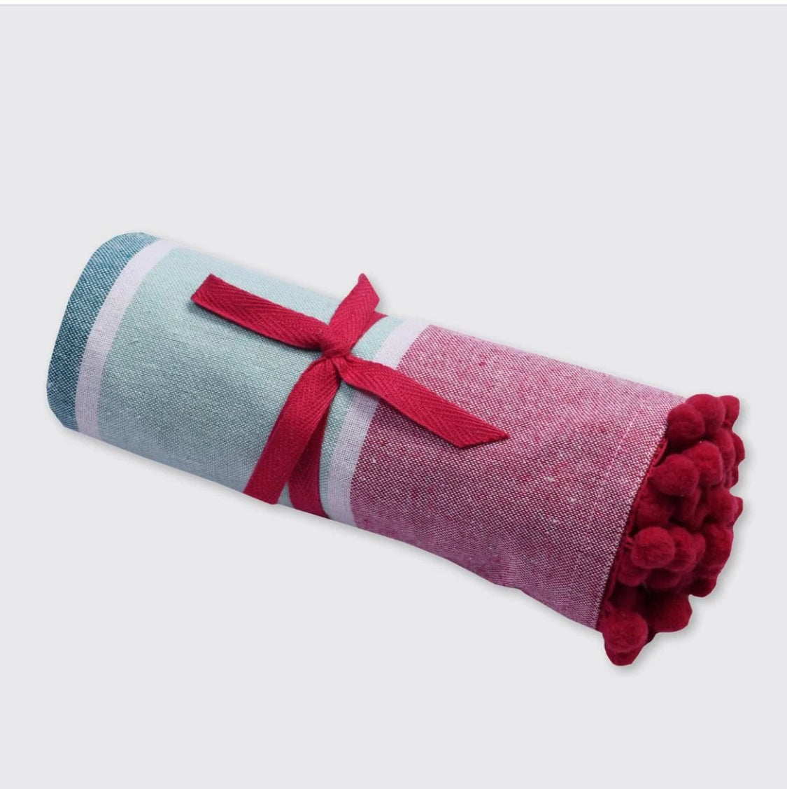Hammam Towel with Pom Pom Edge - Red Multi