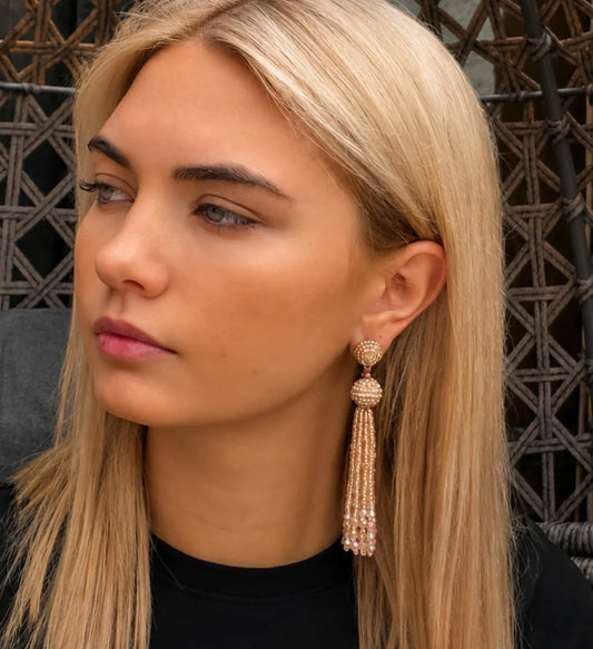 Opaque Peach Crystal Tassel Earrings